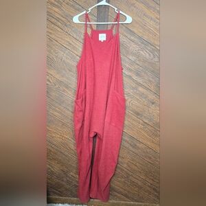 Stylish Sage & Sky Red Jumpsuit with Oversized Pockets Comfy Soft 1X